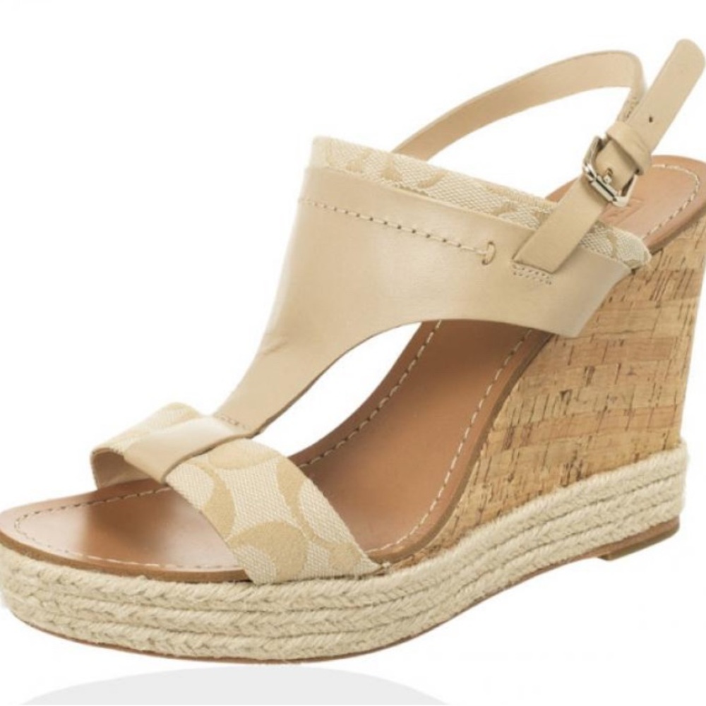 Coach Beige Wedge Sandals